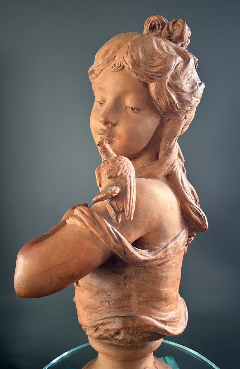 Hippolyte Moreau, Sculpture Bust Of Young Girl 19th Century-photo-3
