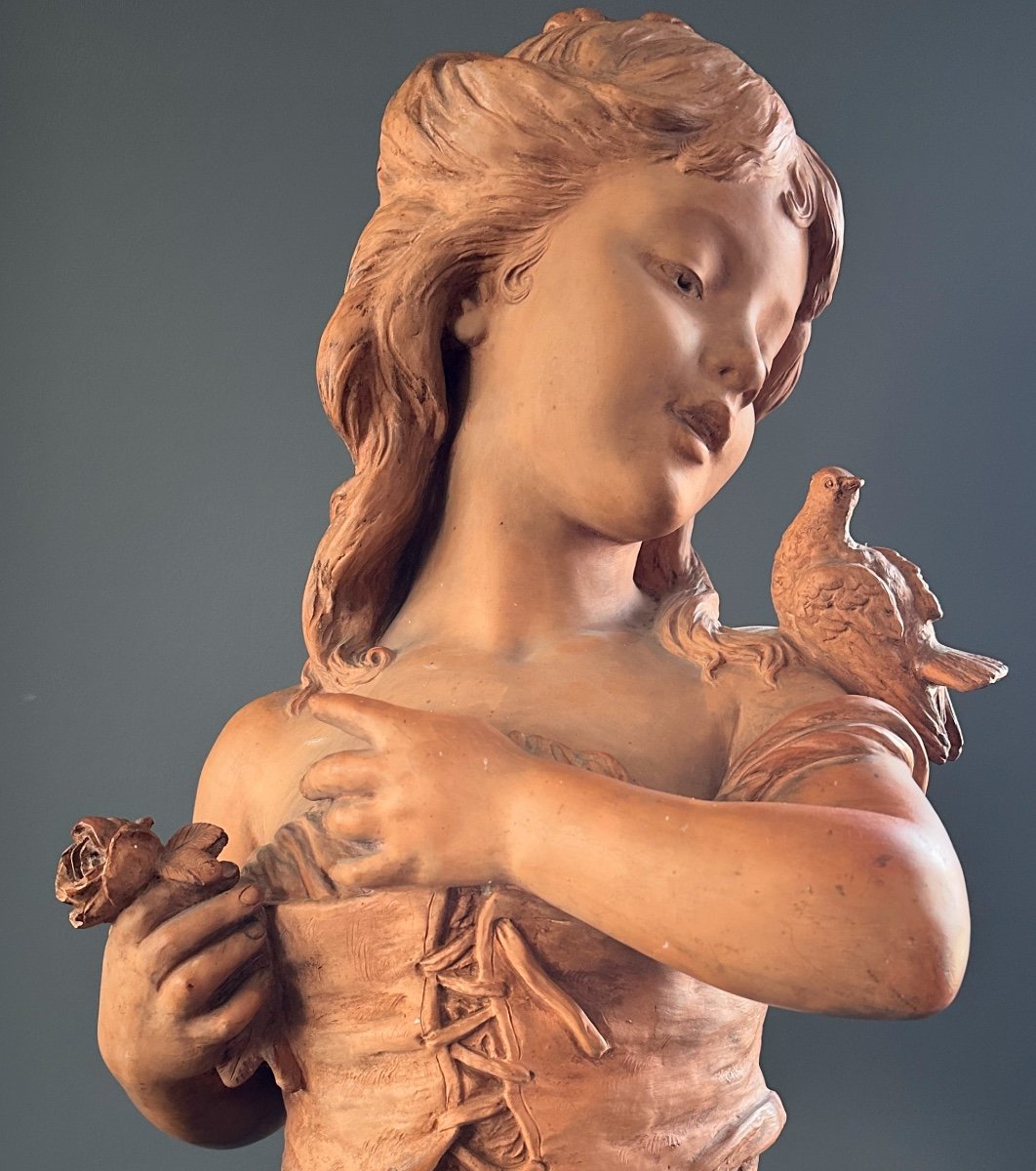 Hippolyte Moreau, Sculpture Buste De Jeune Fille Epoque XIXème