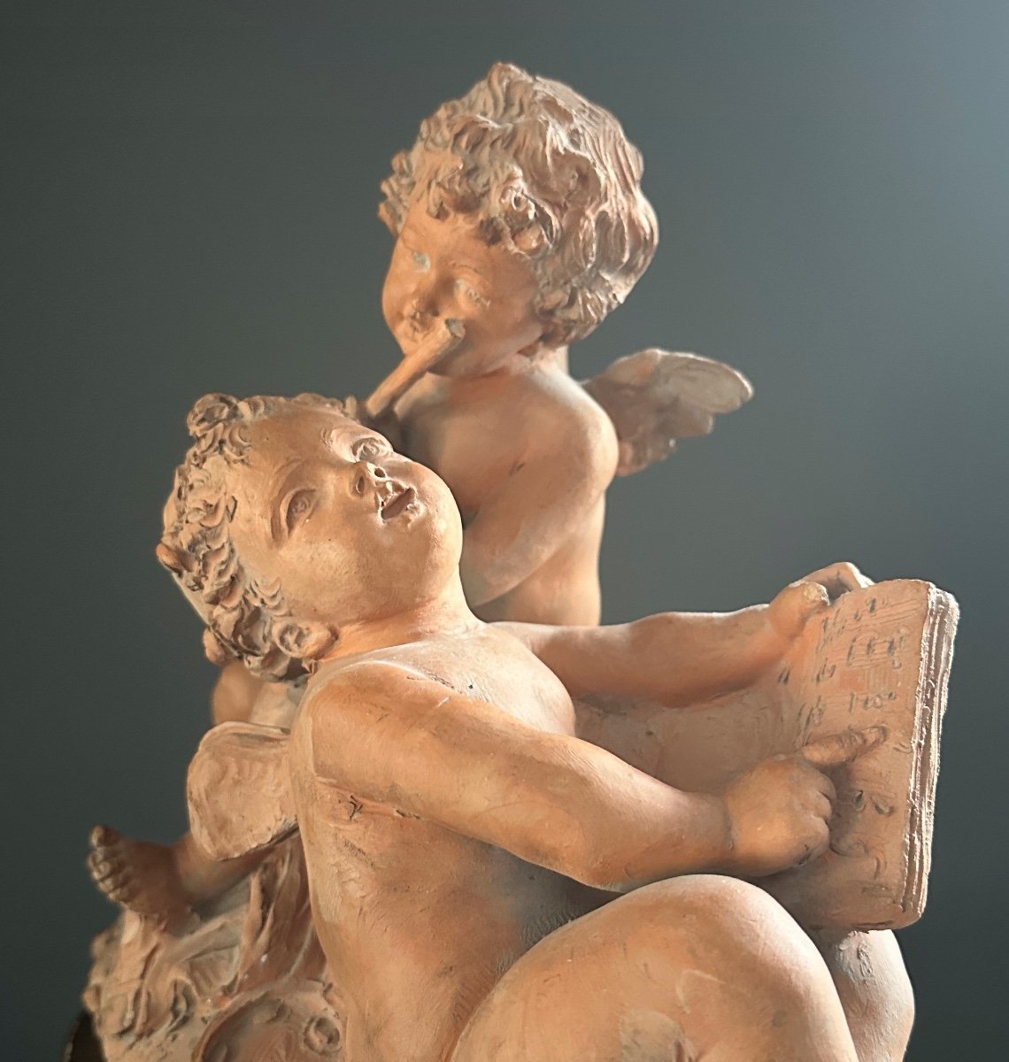 Sculpture Love Musicians In Terracotta Period 19th-photo-4