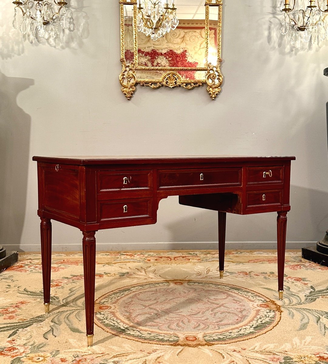 Nicolas Petit, Stamped Mahogany Flat Desk From Louis XVI Period Circa 1770
