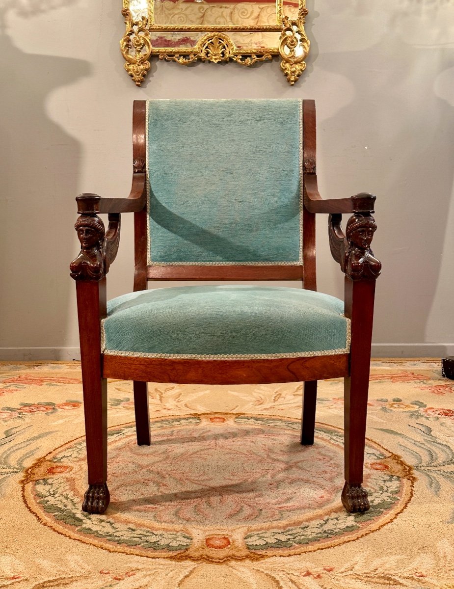 Empire Style Mahogany Armchair Return From Egypt 19th Century-photo-2