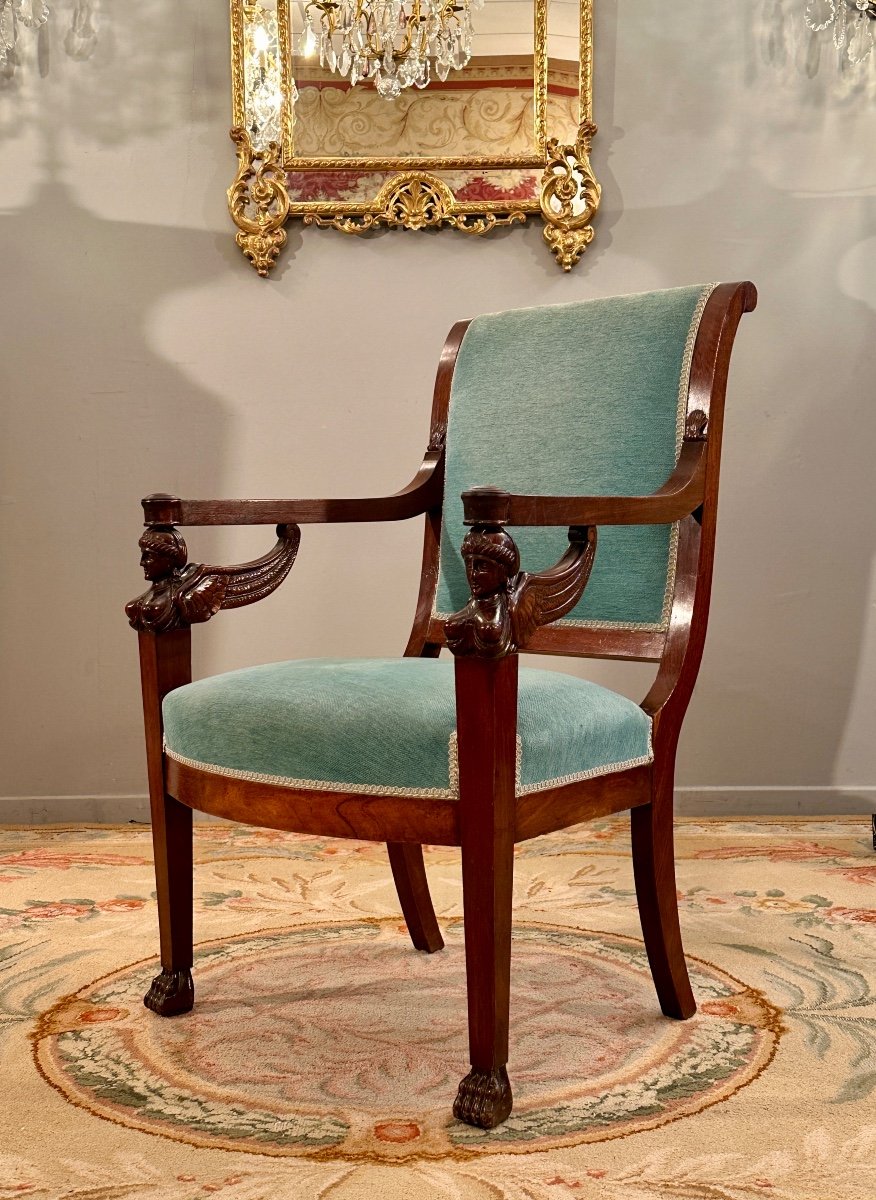 Empire Style Mahogany Armchair Return From Egypt 19th Century-photo-3