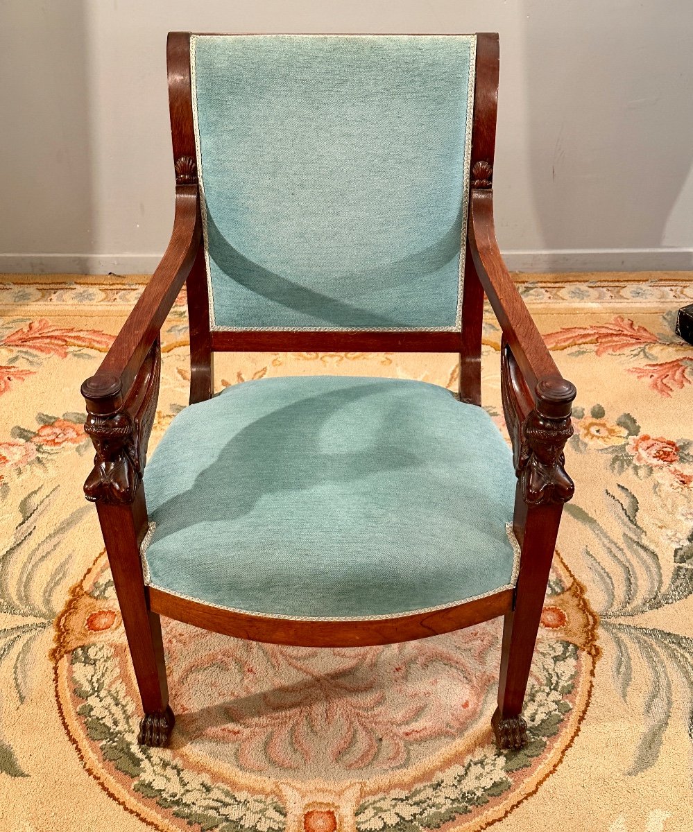 Empire Style Mahogany Armchair Return From Egypt 19th Century-photo-4