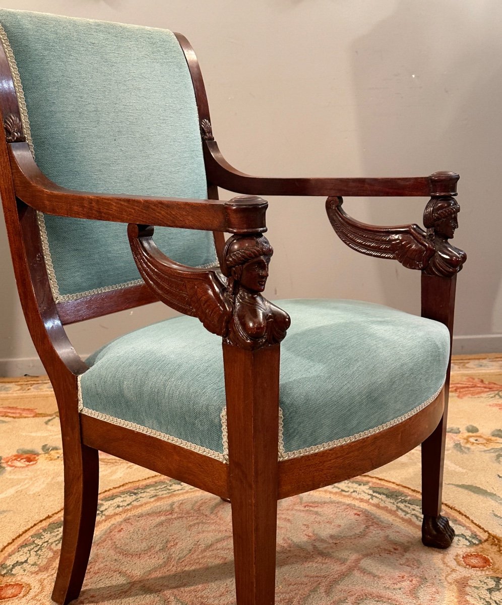 Empire Style Mahogany Armchair Return From Egypt 19th Century-photo-1