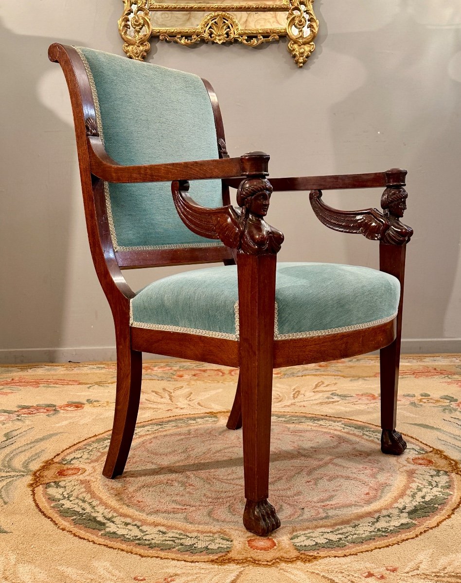 Empire Style Mahogany Armchair Return From Egypt 19th Century-photo-5