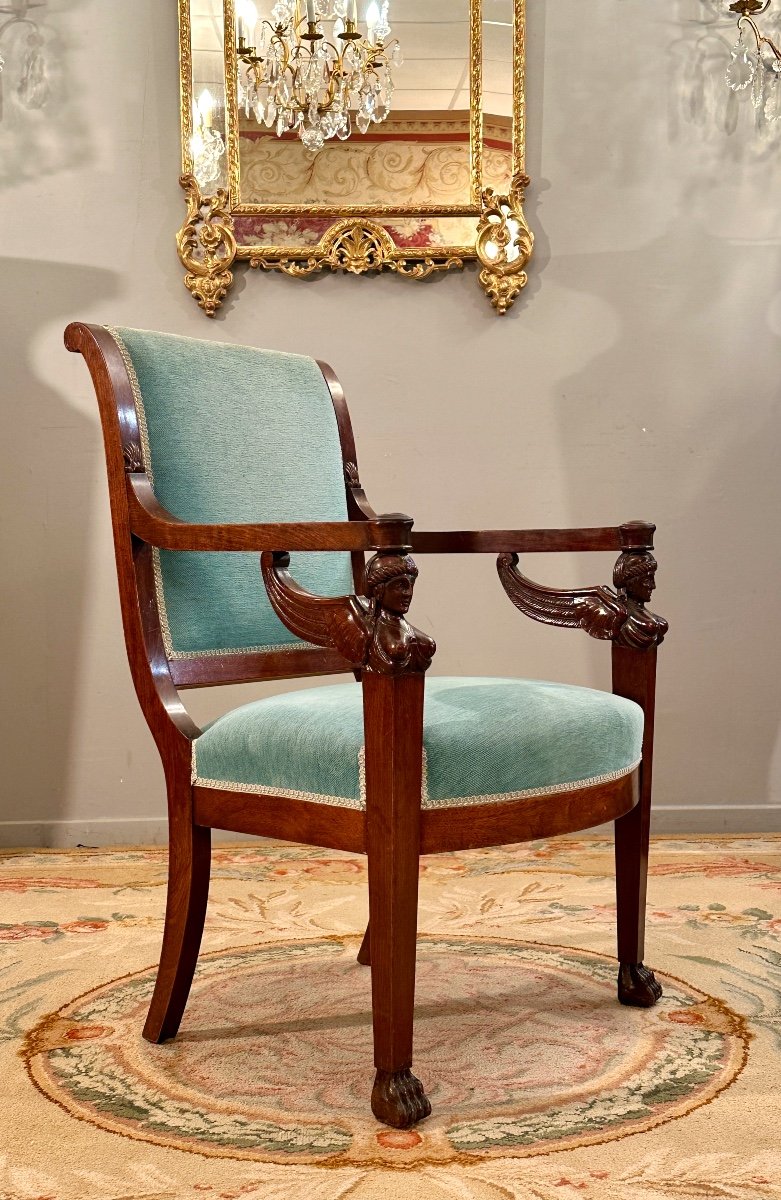 Empire Style Mahogany Armchair Return From Egypt 19th Century