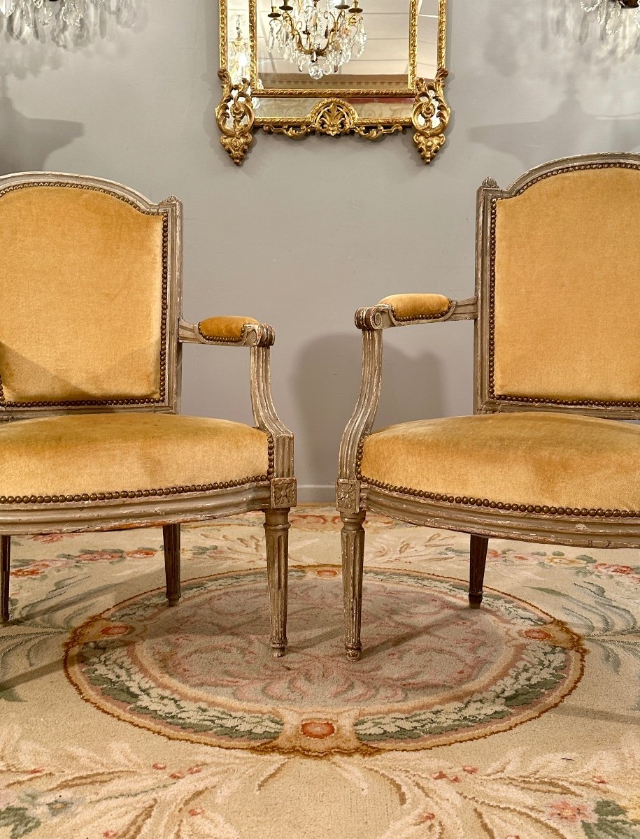 Pair Of Armchairs In Lacquered Wood, Louis XVI Period Circa 1780-photo-2