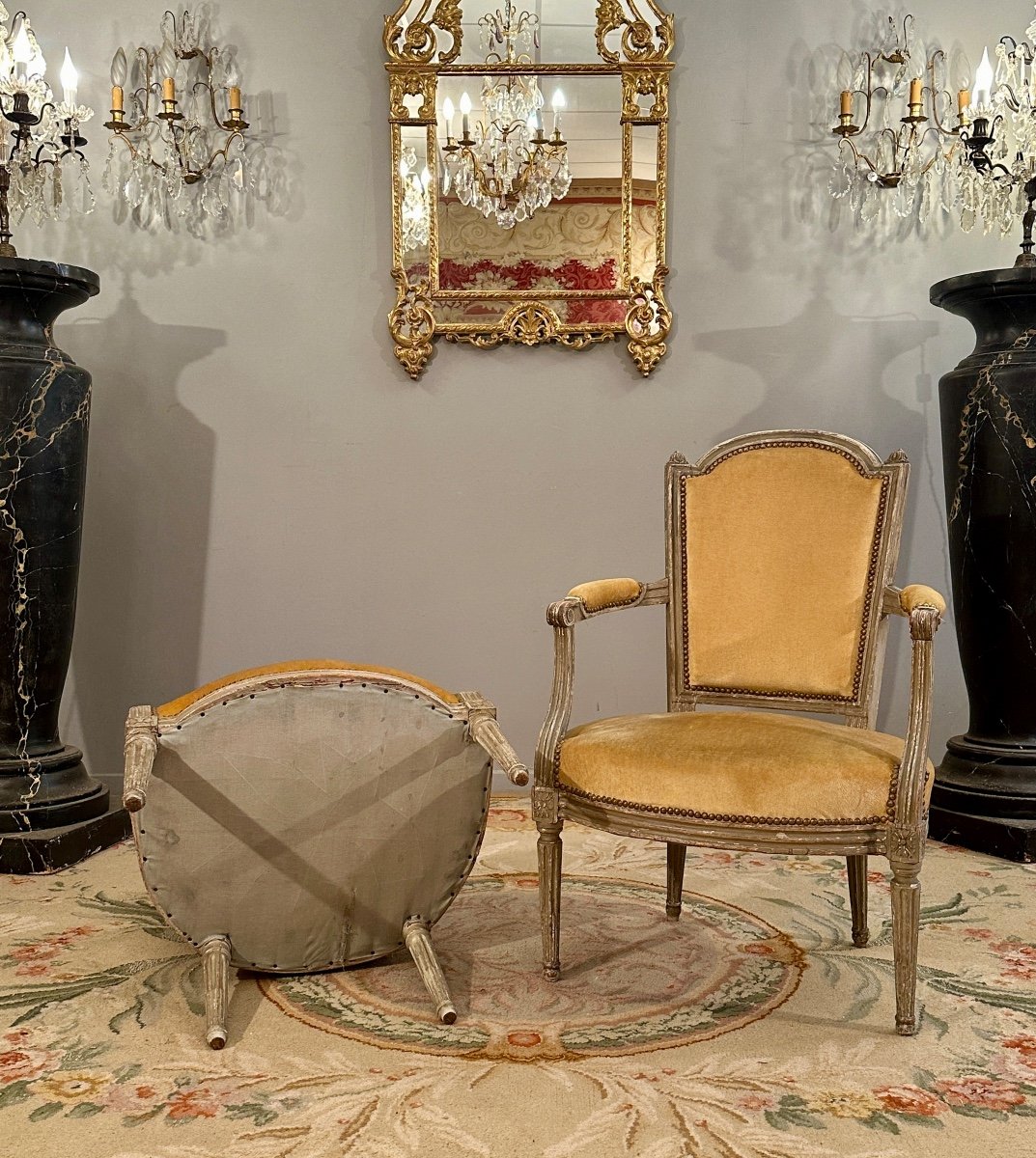 Pair Of Armchairs In Lacquered Wood, Louis XVI Period Circa 1780-photo-4