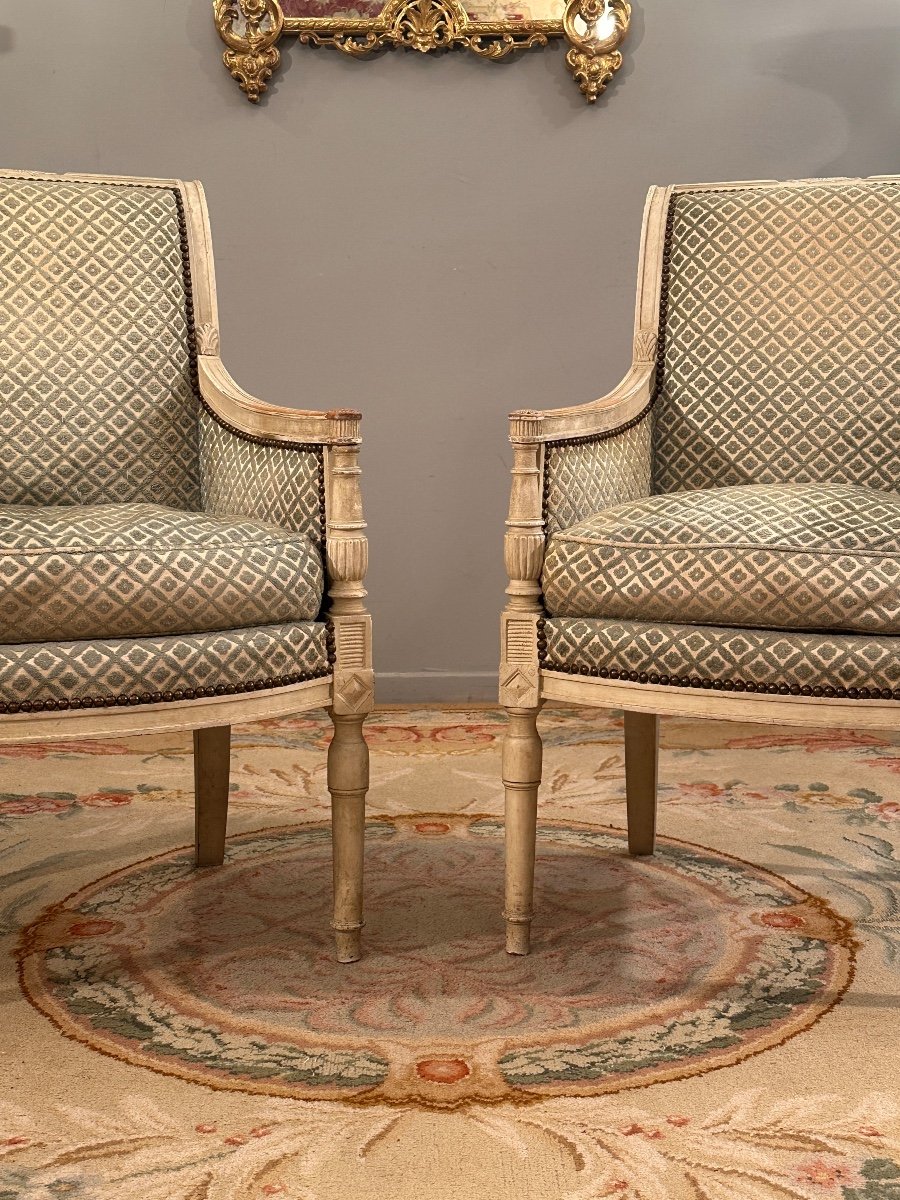 Pair Of Bergeres In Lacquered Wood From The Directoire Period Circa 1795-photo-3