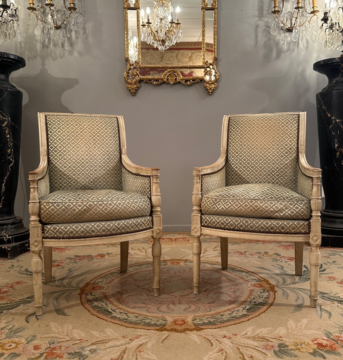 Pair Of Bergeres In Lacquered Wood From The Directoire Period Circa 1795-photo-2