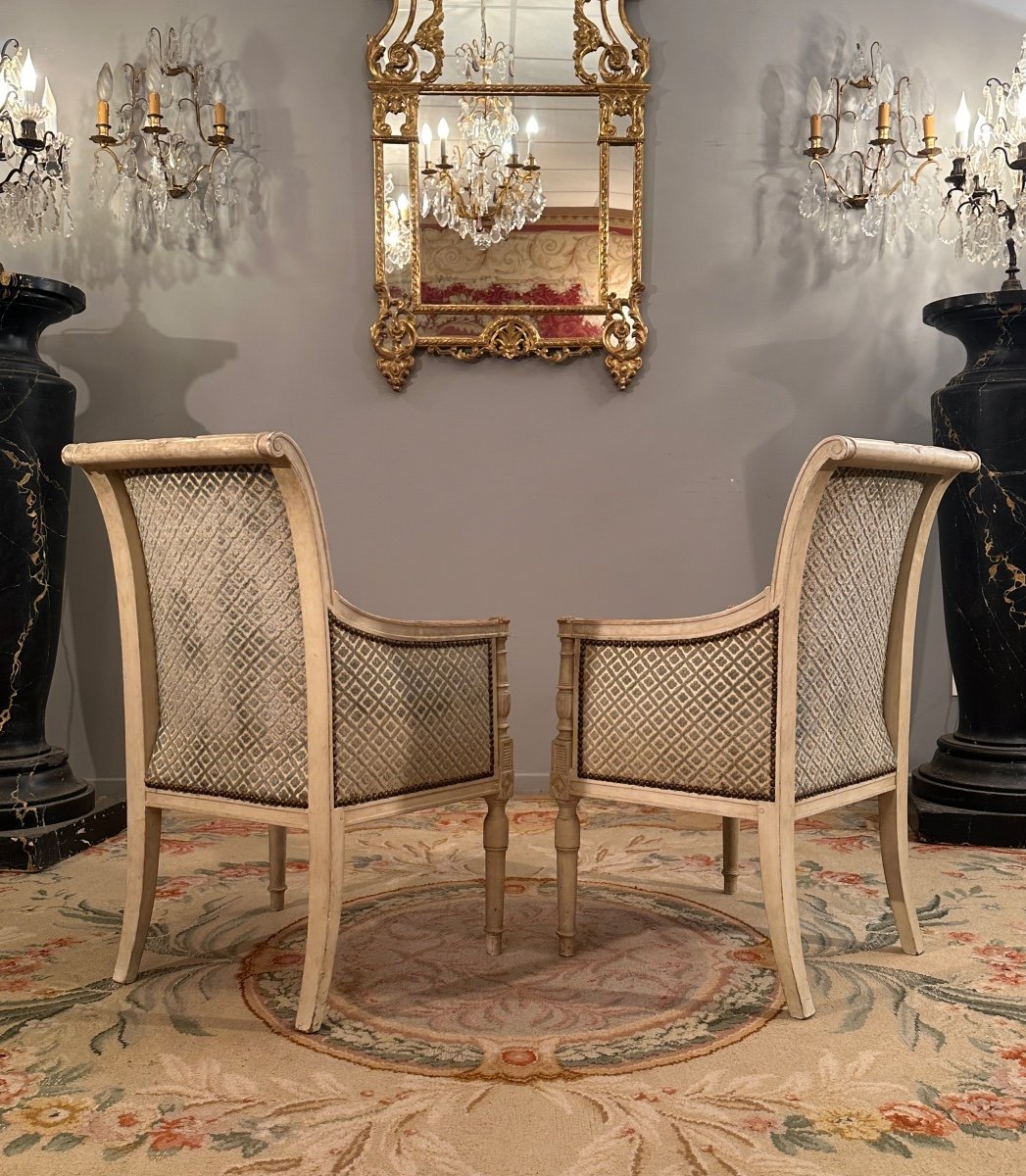Pair Of Bergeres In Lacquered Wood From The Directoire Period Circa 1795-photo-1