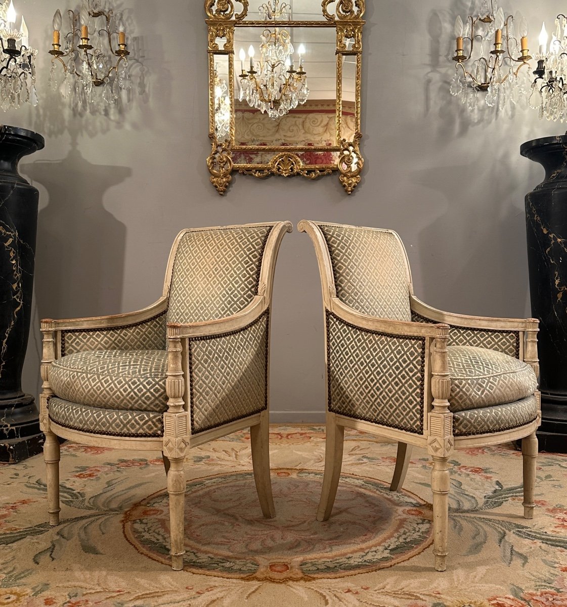 Pair Of Bergeres In Lacquered Wood From The Directoire Period Circa 1795