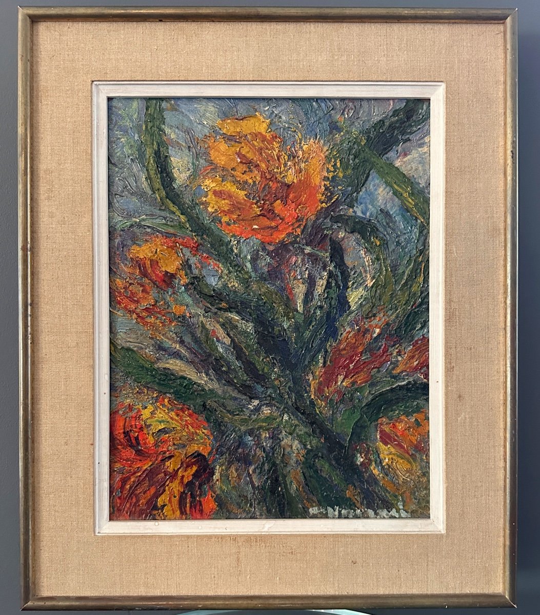 Arsene Sari, Oil On Panel Bouquet Of Flowers (1895 - 1995)-photo-2