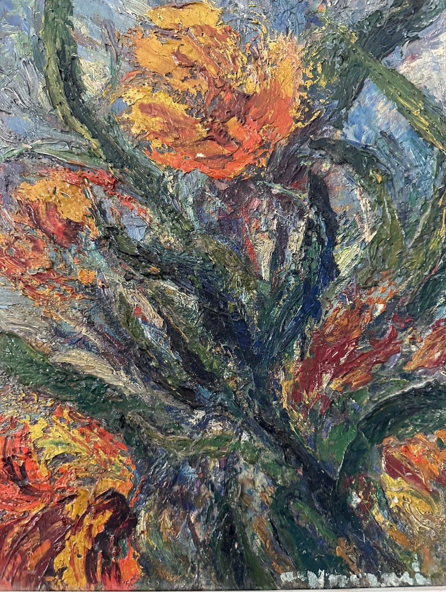 Arsene Sari, Oil On Panel Bouquet Of Flowers (1895 - 1995)-photo-1