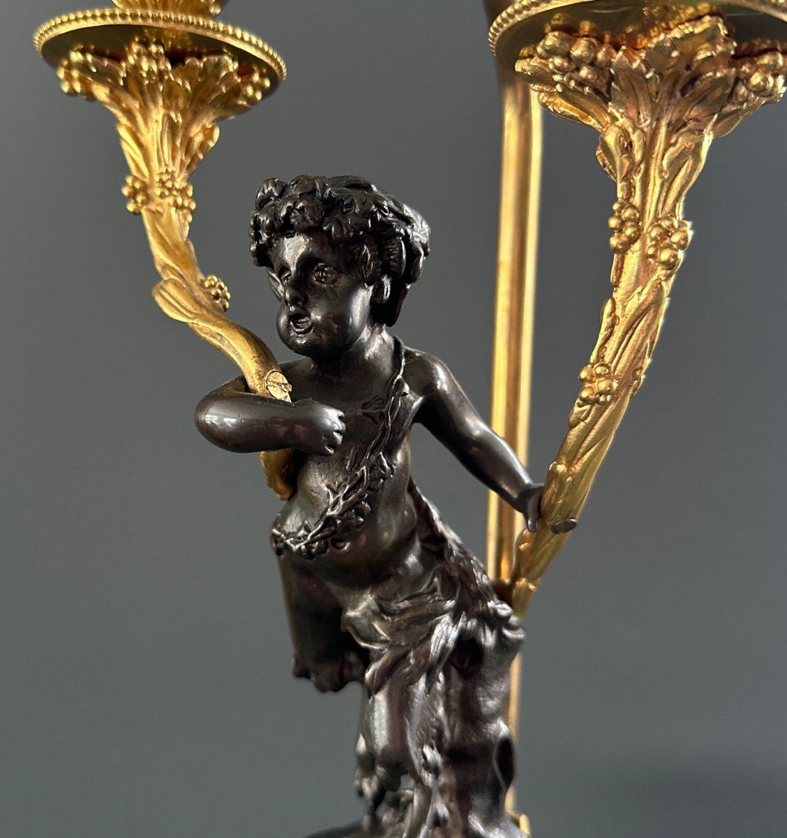 Chandelier Pied De Lampe Satyr En Bronze de Style Louis XVI-photo-4