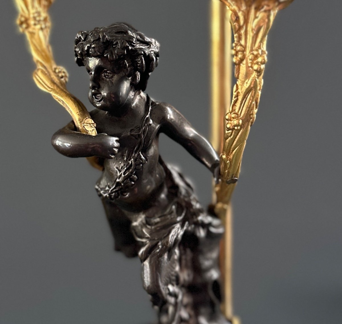 Chandelier Pied De Lampe Satyr En Bronze de Style Louis XVI-photo-4