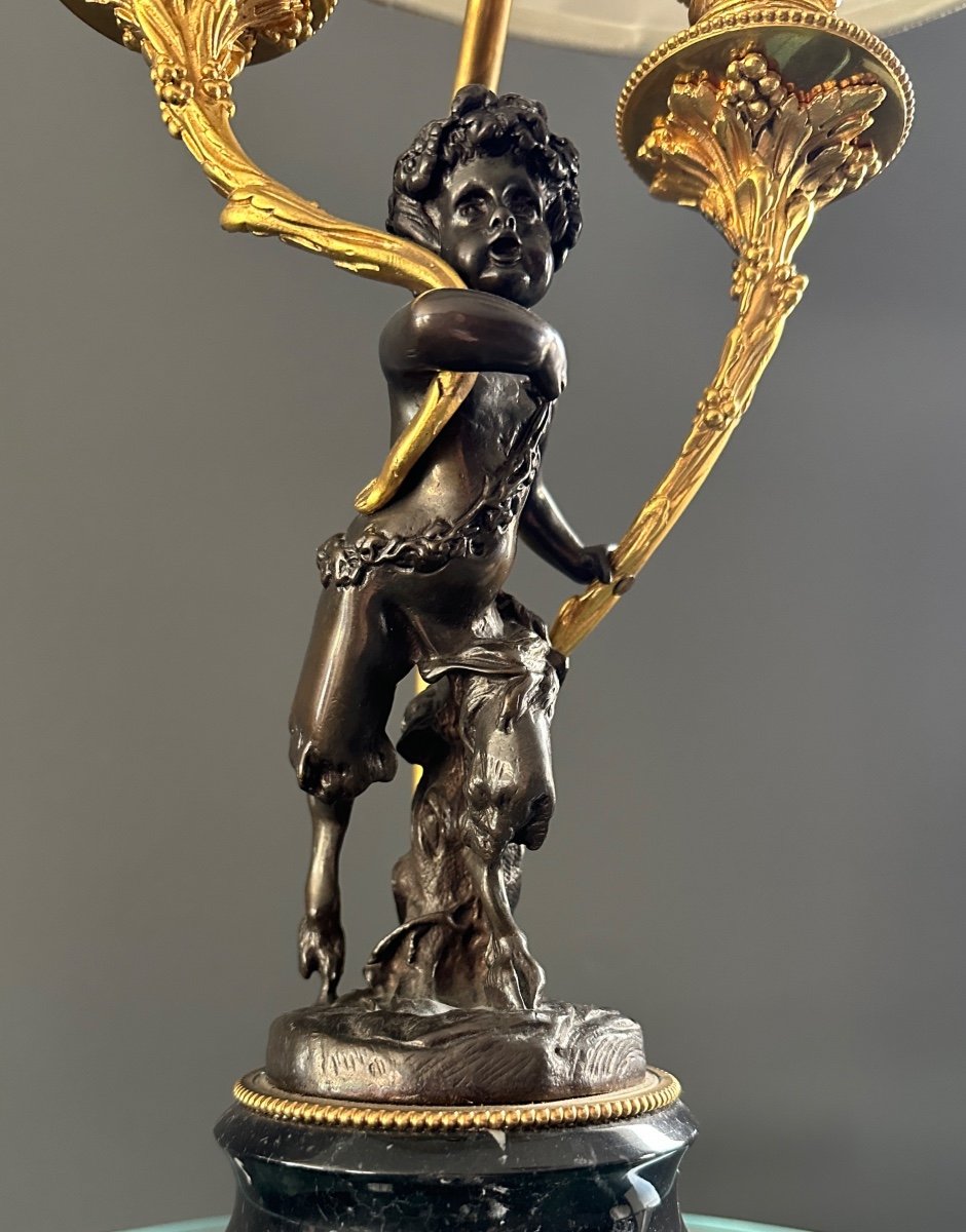 Chandelier Pied De Lampe Satyr En Bronze de Style Louis XVI