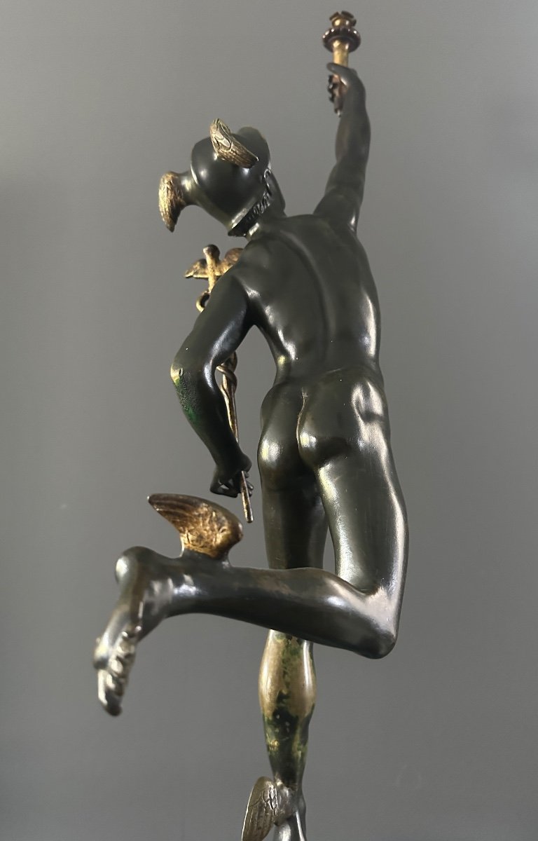 After Jean De Bologne, Mercury Sculpture In Bronze From The 19th Century-photo-1