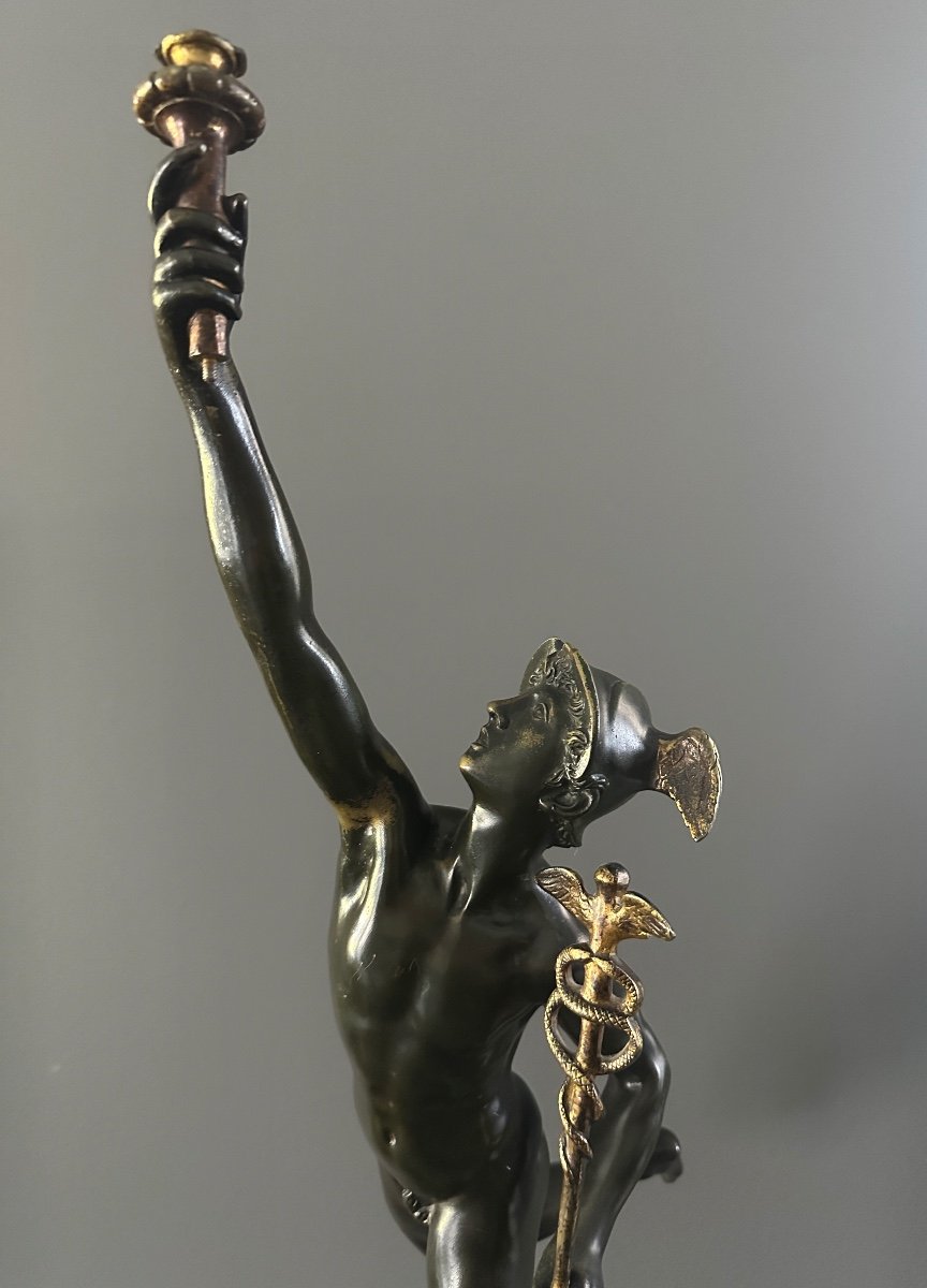 After Jean De Bologne, Mercury Sculpture In Bronze From The 19th Century-photo-2