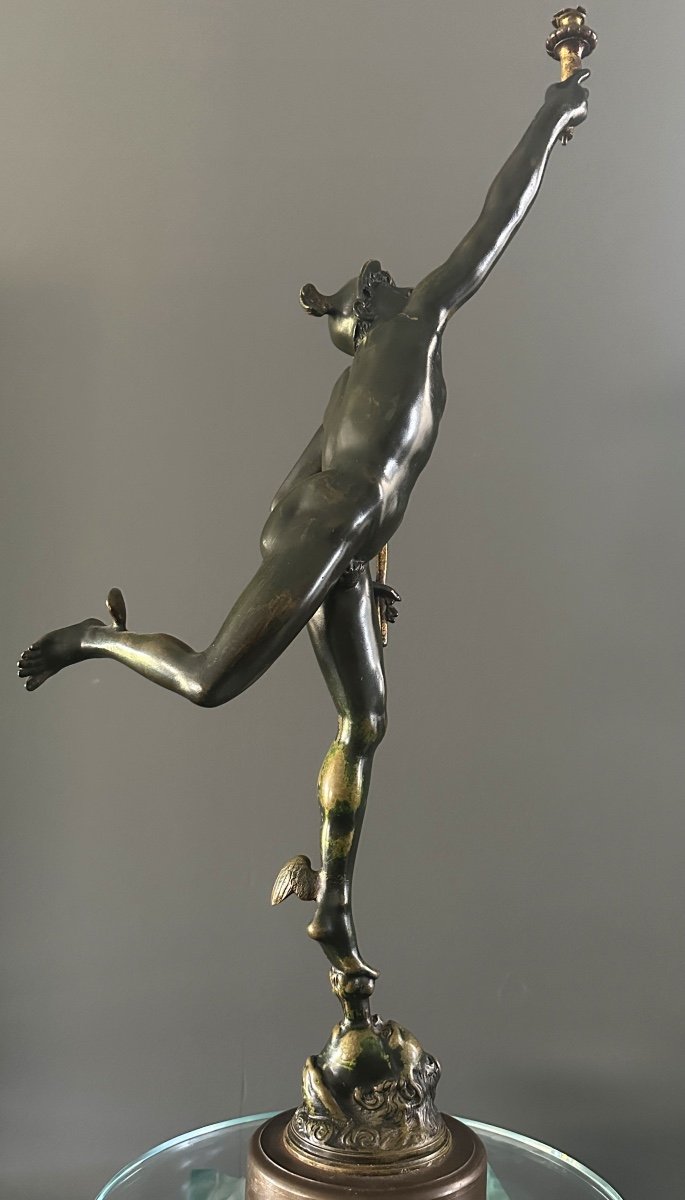 After Jean De Bologne, Mercury Sculpture In Bronze From The 19th Century-photo-3