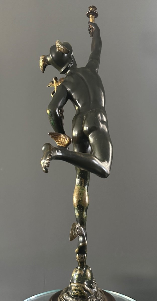 After Jean De Bologne, Mercury Sculpture In Bronze From The 19th Century-photo-4