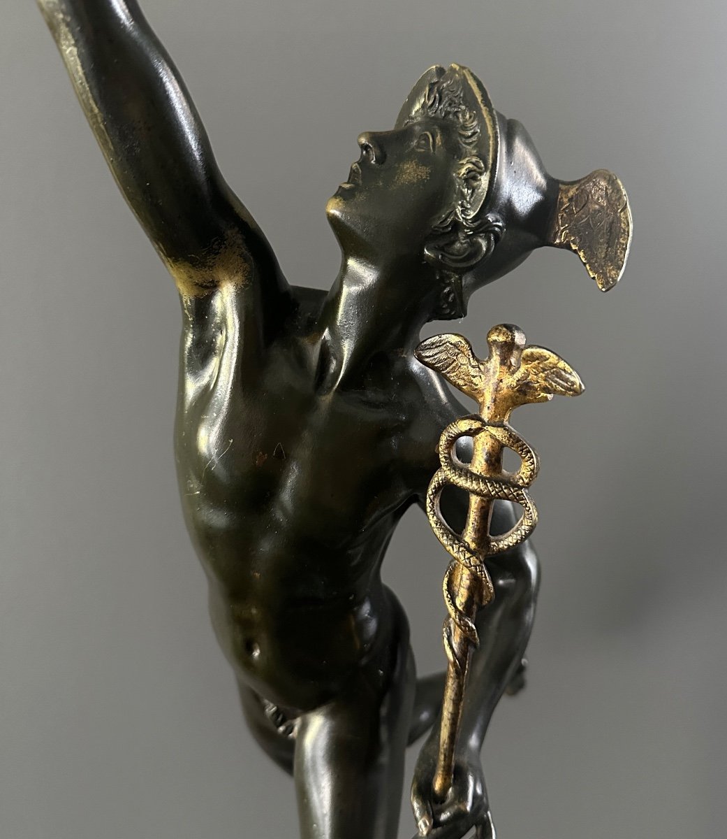 After Jean De Bologne, Mercury Sculpture In Bronze From The 19th Century-photo-5