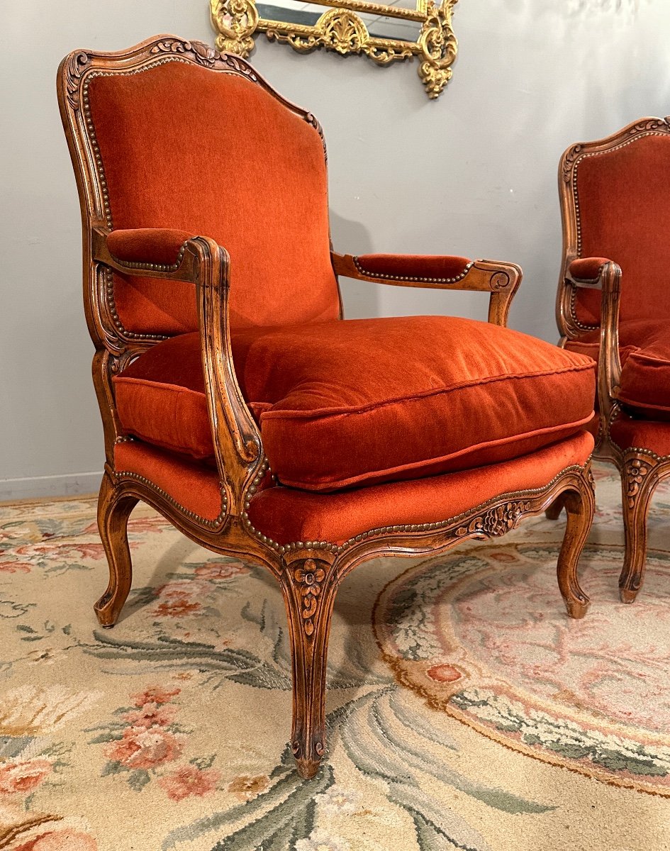 Large Paire De Fauteuils De Style Louis XV Vers 1900-photo-2