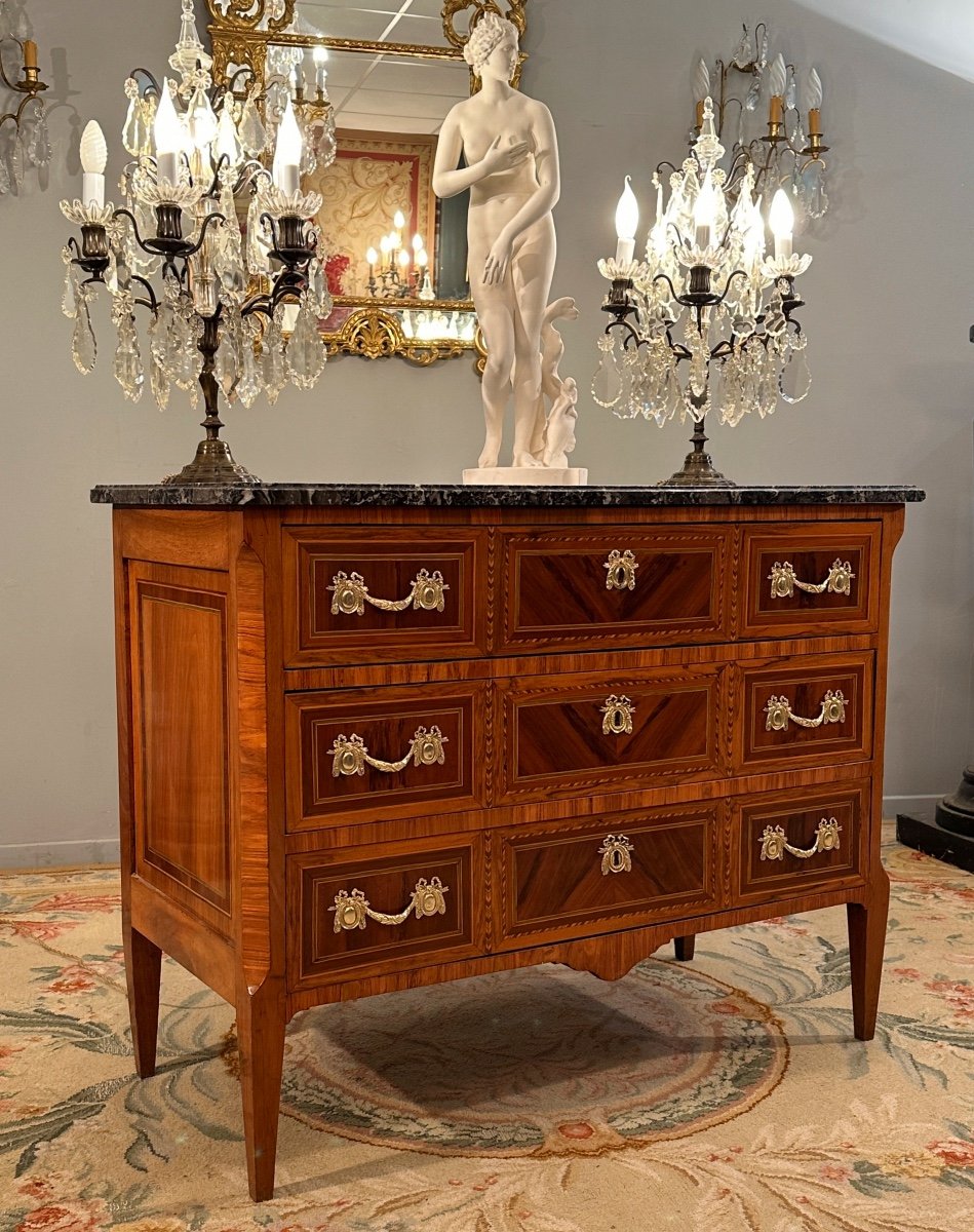 Commode En Marqueterie d'Epoque Louis XVI Vers 1780-photo-8