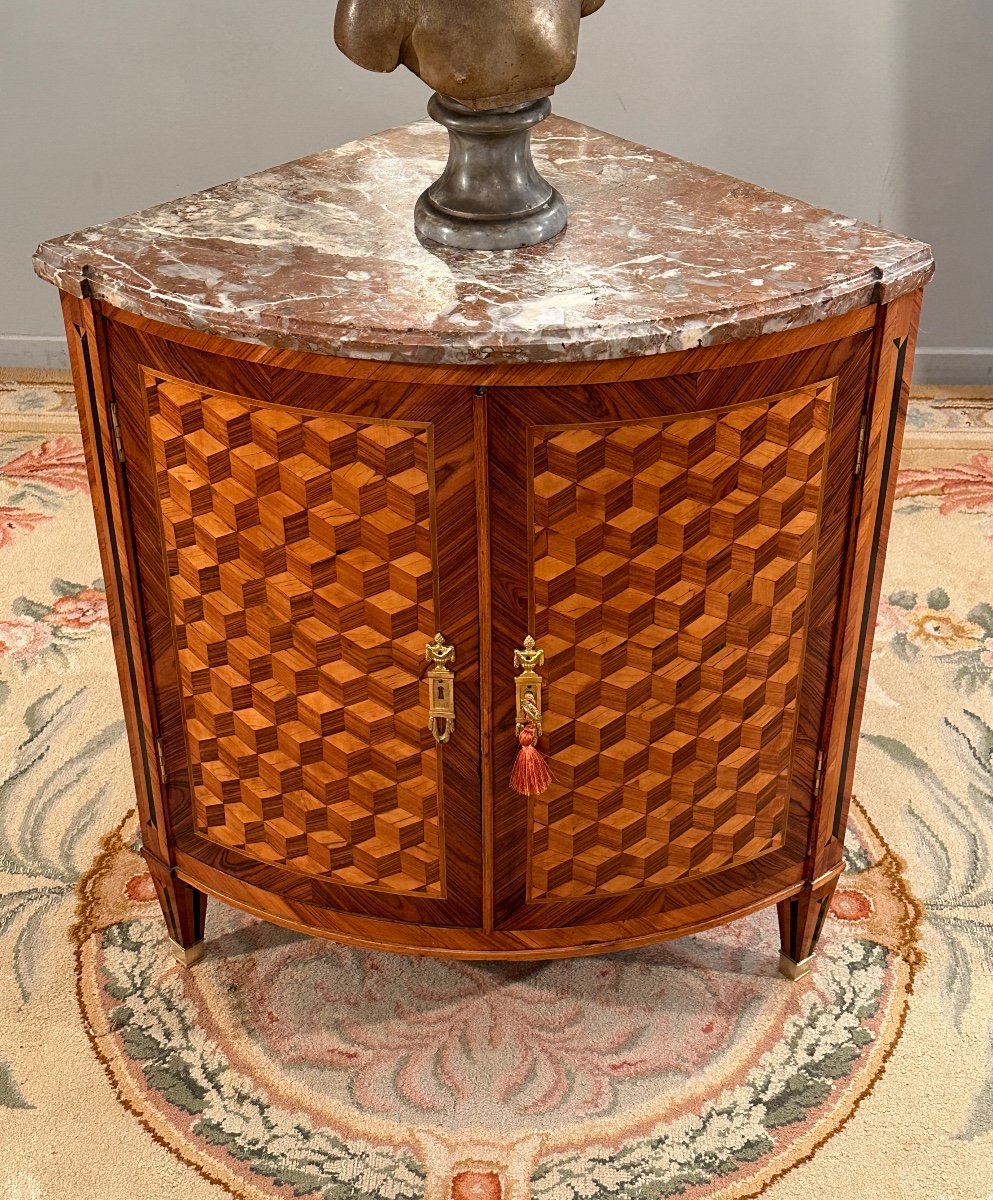 Louis XVI Period Marquetry Corner Around 1780-photo-3