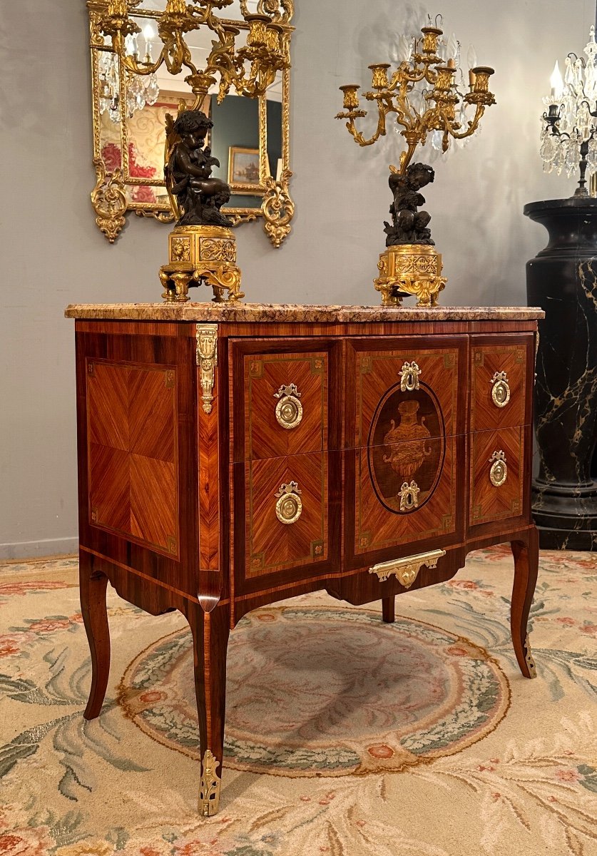 Commode Sauteuse En Marqueterie d'Epoque Transition Louis XV Louis XVI Vers 1760-photo-2