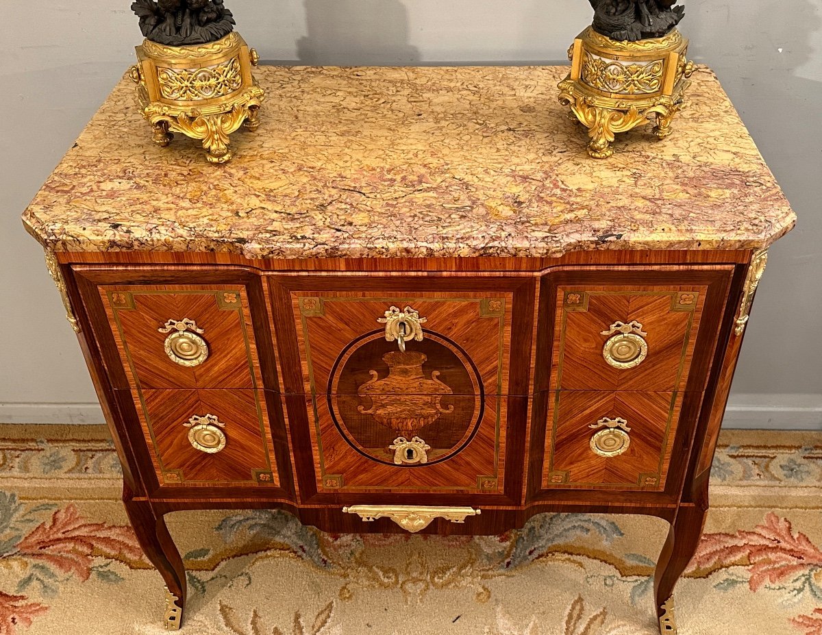 Commode Sauteuse En Marqueterie d'Epoque Transition Louis XV Louis XVI Vers 1760-photo-3