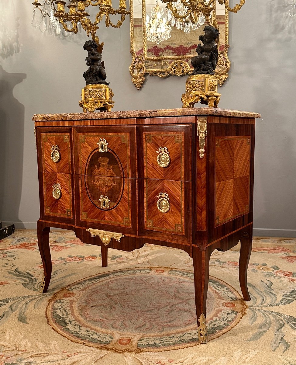 Commode Sauteuse En Marqueterie d'Epoque Transition Louis XV Louis XVI Vers 1760-photo-4