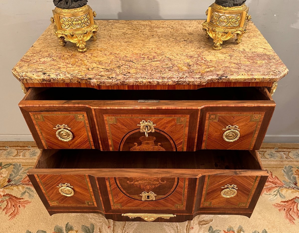 Commode Sauteuse En Marqueterie d'Epoque Transition Louis XV Louis XVI Vers 1760-photo-3