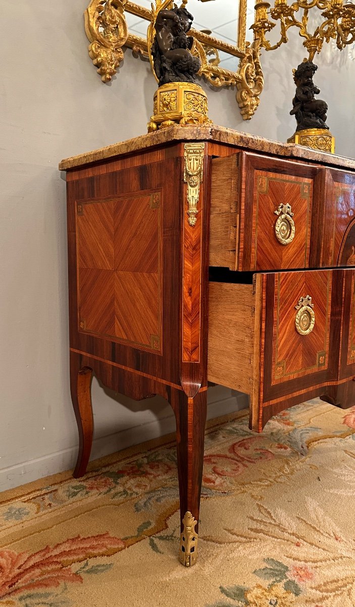 Commode Sauteuse En Marqueterie d'Epoque Transition Louis XV Louis XVI Vers 1760-photo-6