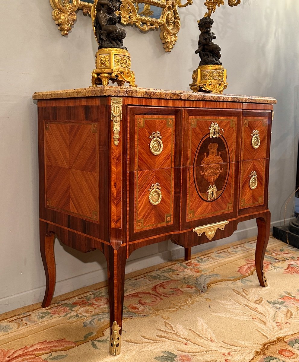 Commode Sauteuse En Marqueterie d'Epoque Transition Louis XV Louis XVI Vers 1760-photo-7