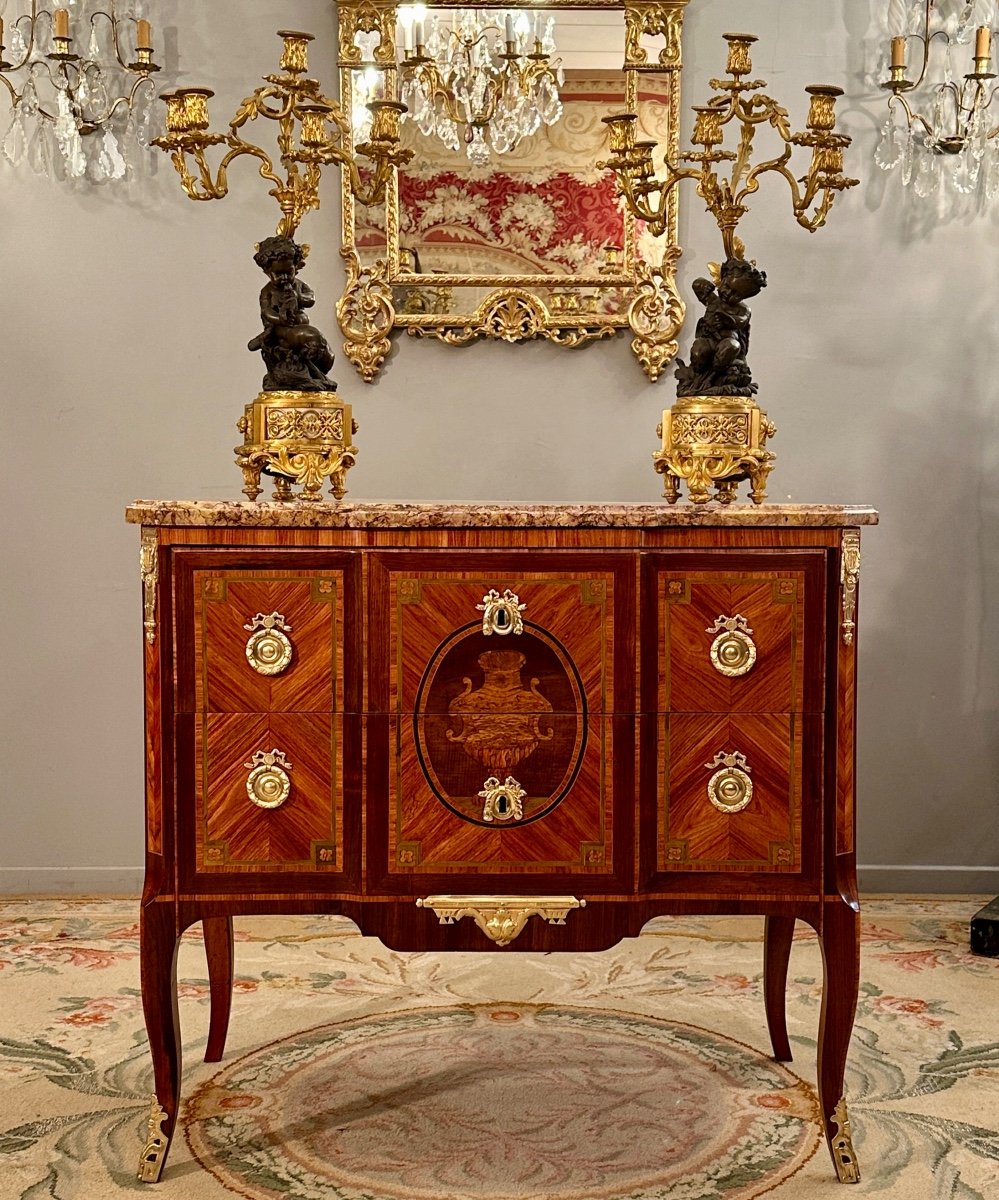 Commode Sauteuse En Marqueterie d'Epoque Transition Louis XV Louis XVI Vers 1760-photo-8