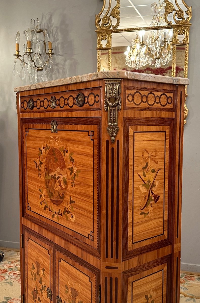 Secretary In Louis XVI Style Marquetry Around 1900-photo-4