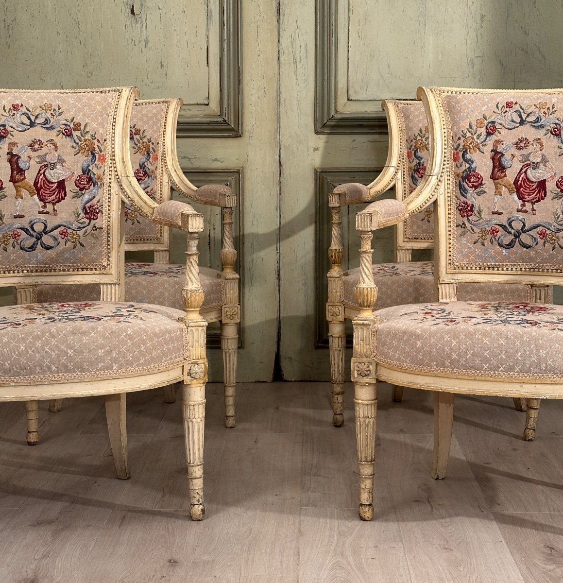 Suite Of Four Armchairs In Lacquered Wood From Louis XVI Period, Circa 1780-photo-3