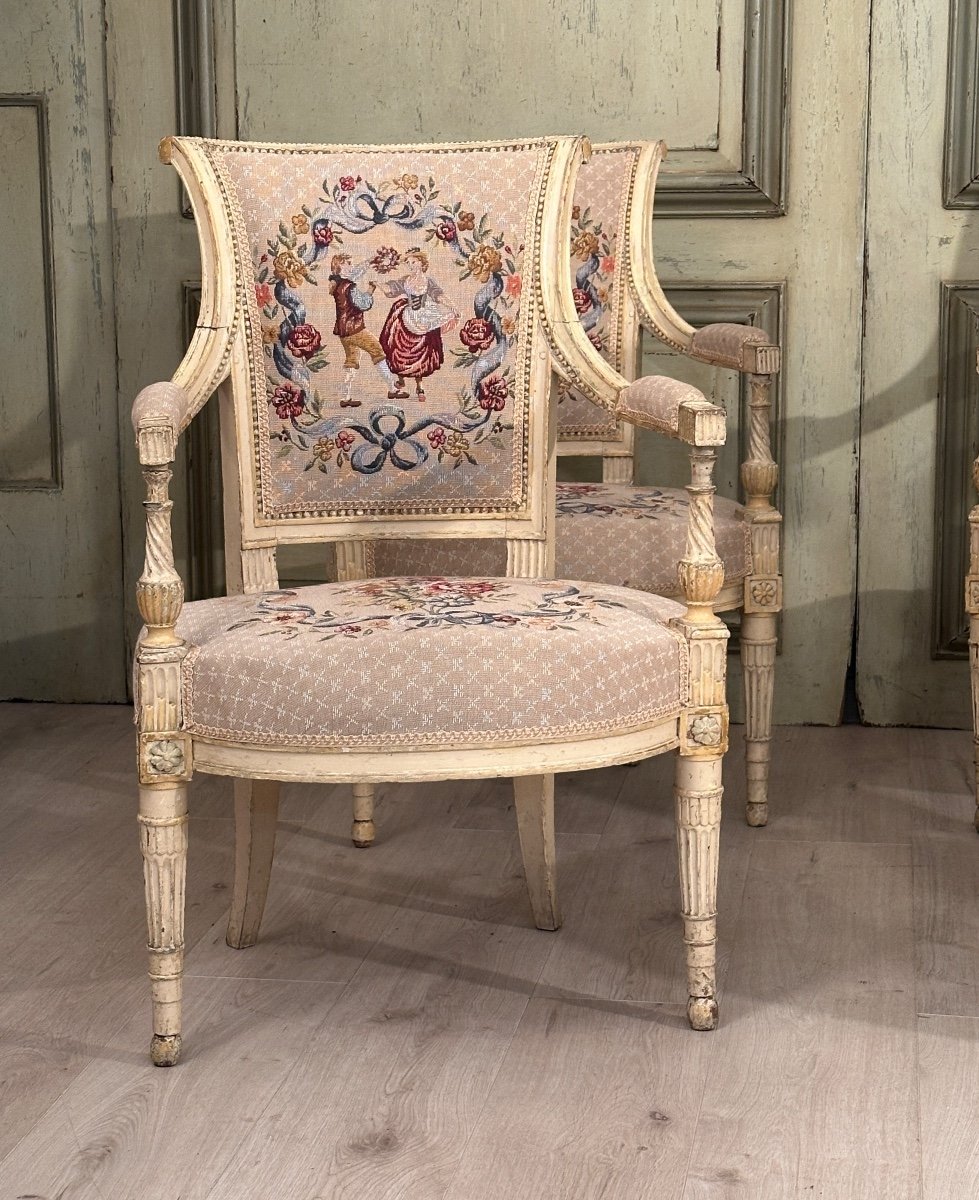 Suite Of Four Armchairs In Lacquered Wood From Louis XVI Period, Circa 1780-photo-4