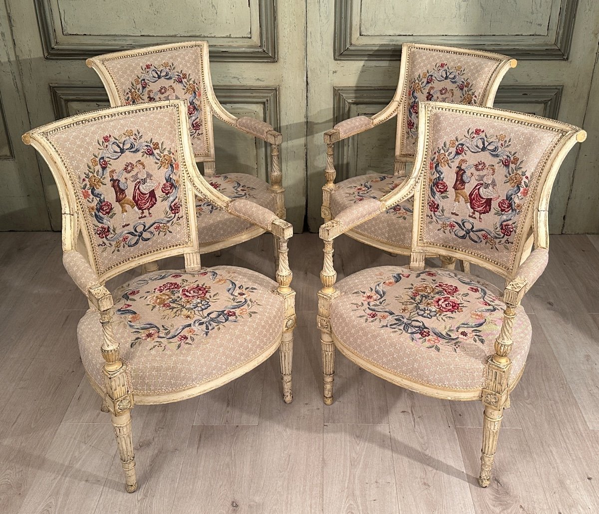 Suite Of Four Armchairs In Lacquered Wood From Louis XVI Period, Circa 1780-photo-1
