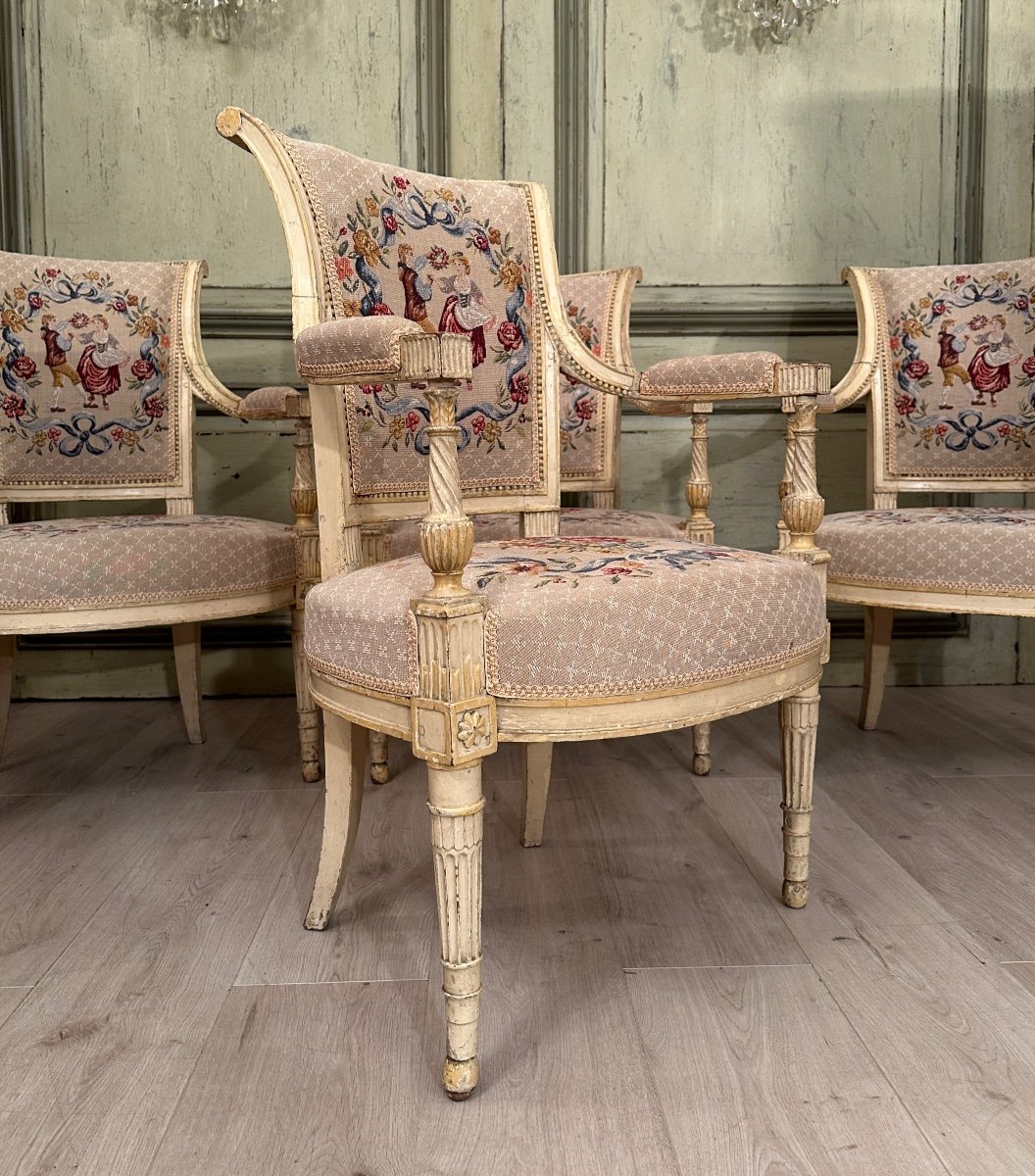 Suite Of Four Armchairs In Lacquered Wood From Louis XVI Period, Circa 1780-photo-4