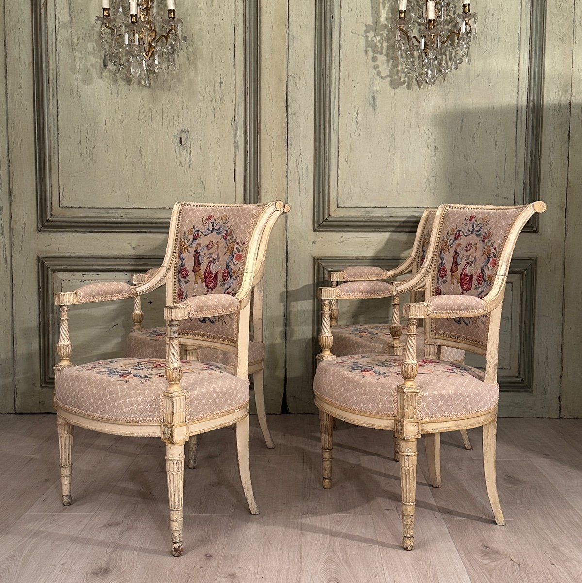 Suite Of Four Armchairs In Lacquered Wood From Louis XVI Period, Circa 1780-photo-7