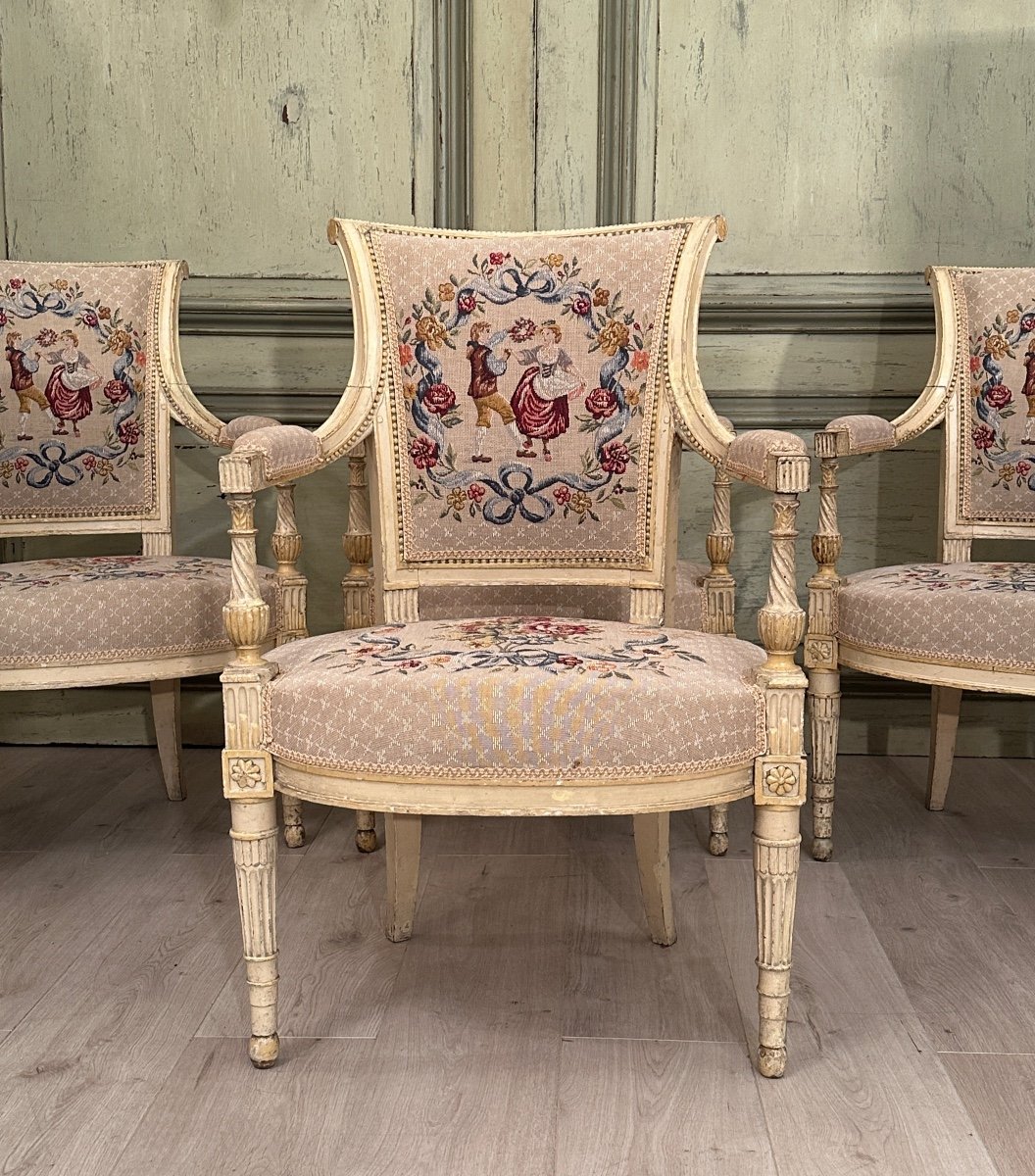 Suite Of Four Armchairs In Lacquered Wood From Louis XVI Period, Circa 1780-photo-8
