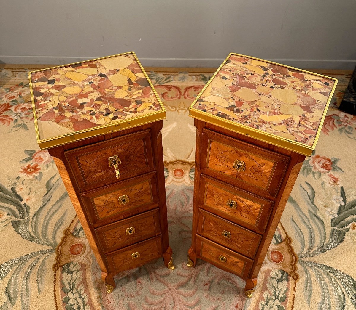 Paire De Petits Chiffonniers De Style Transition Louis XV Louis XVI XIXème-photo-3