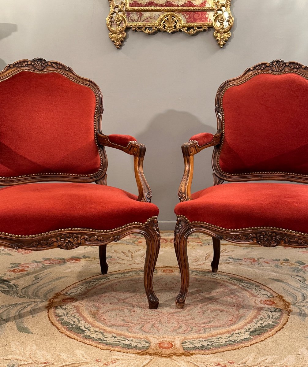 Large Paire De Fauteuils De Style Louis XV Vers 1900-photo-2
