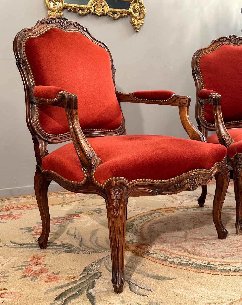 Large Paire De Fauteuils De Style Louis XV Vers 1900-photo-3