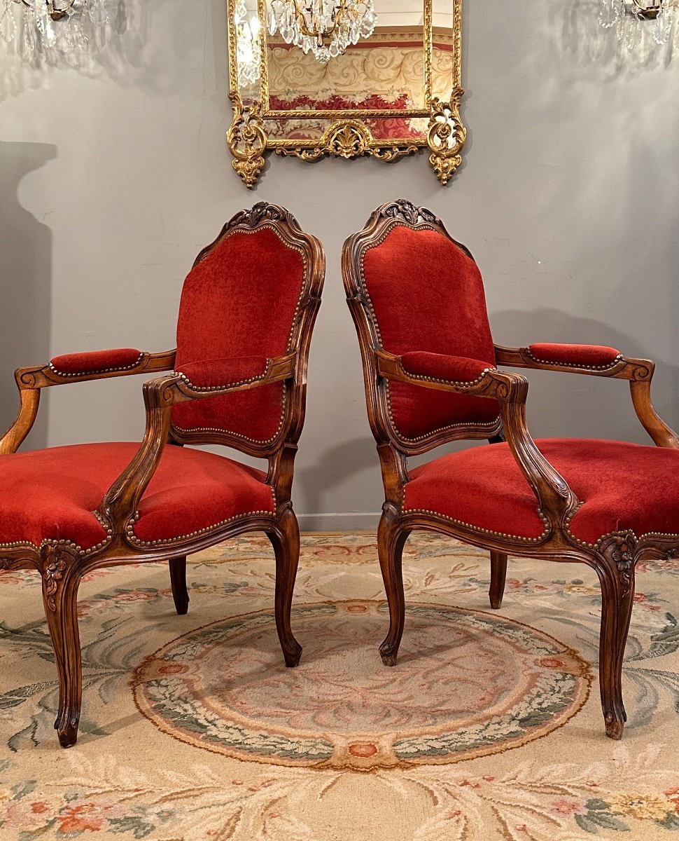 Large Paire De Fauteuils De Style Louis XV Vers 1900-photo-4