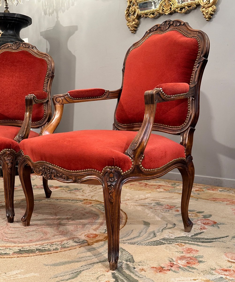 Large Paire De Fauteuils De Style Louis XV Vers 1900-photo-1