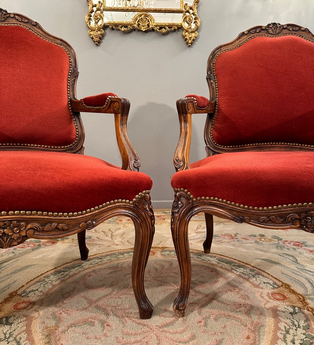 Large Paire De Fauteuils De Style Louis XV Vers 1900-photo-5