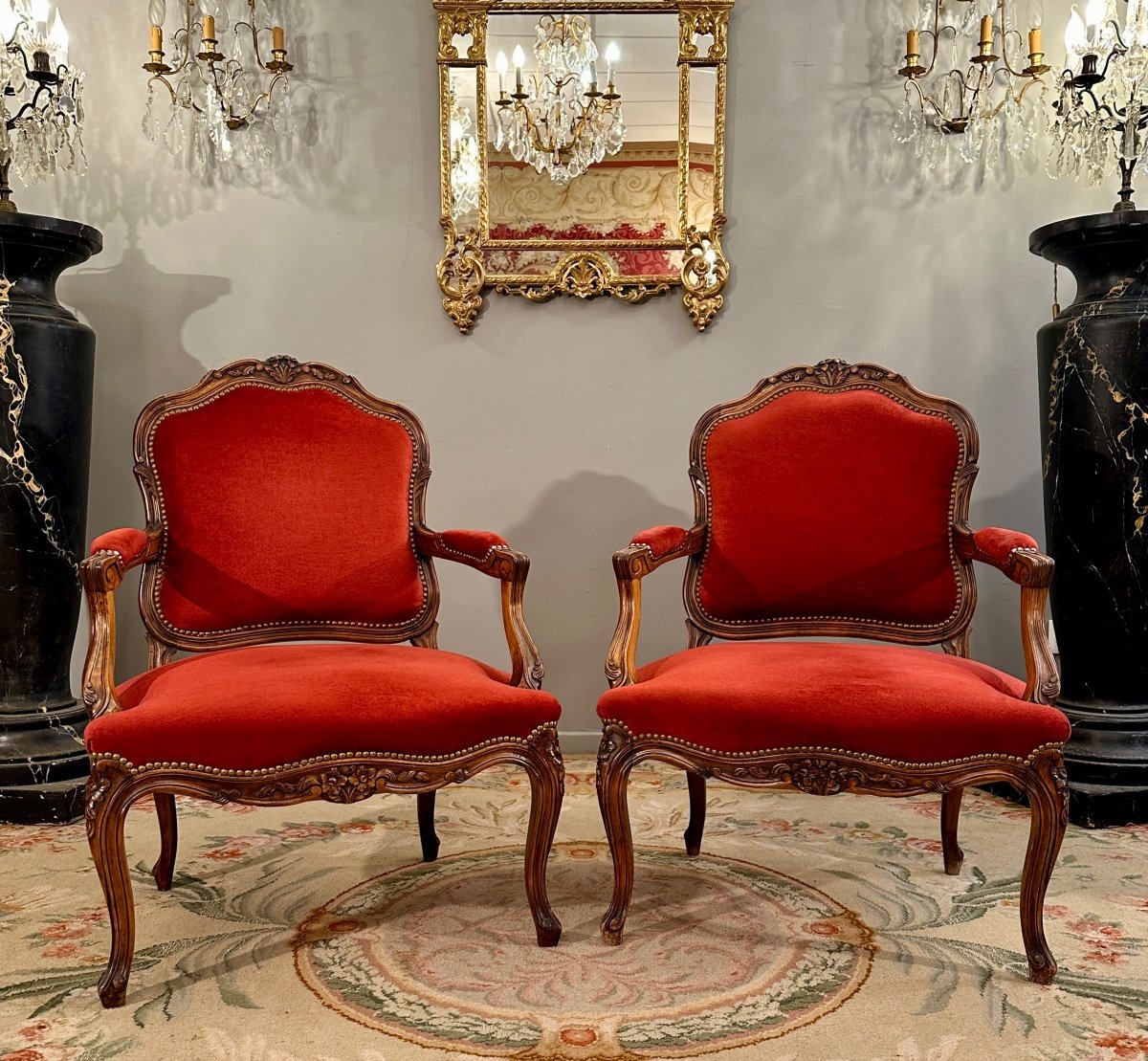 Large Paire De Fauteuils De Style Louis XV Vers 1900